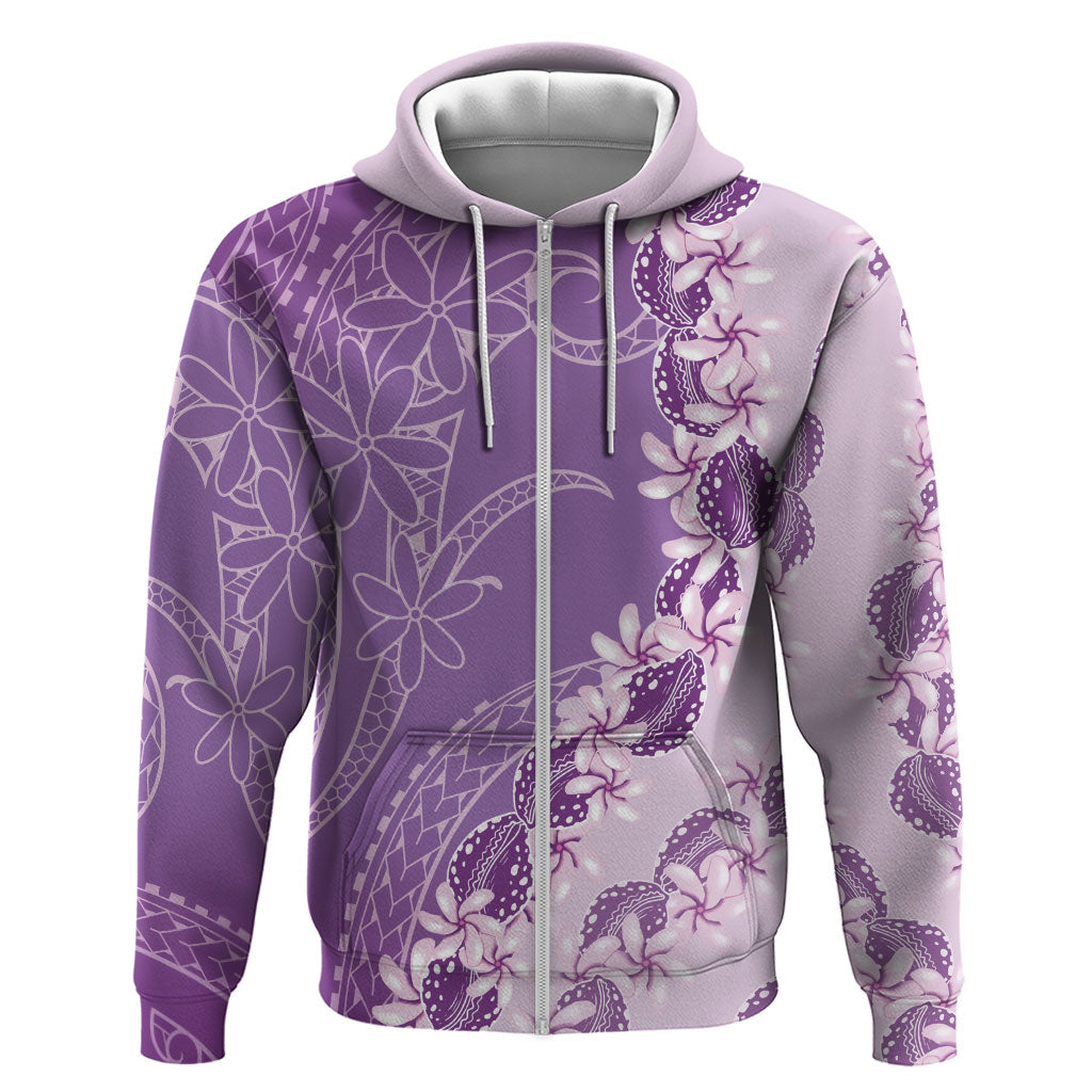 Heiva i Tahiti Zip Hoodie Tahitian Tiare Maori Cowrie Lei Purple