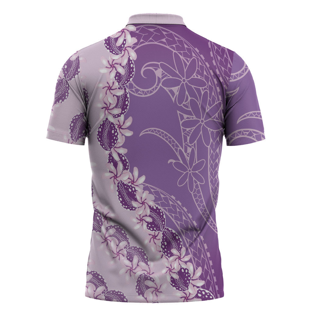 Heiva i Tahiti Zipper Polo Shirt Tahitian Tiare Maori Cowrie Lei Purple