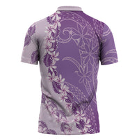 Heiva i Tahiti Zipper Polo Shirt Tahitian Tiare Maori Cowrie Lei Purple