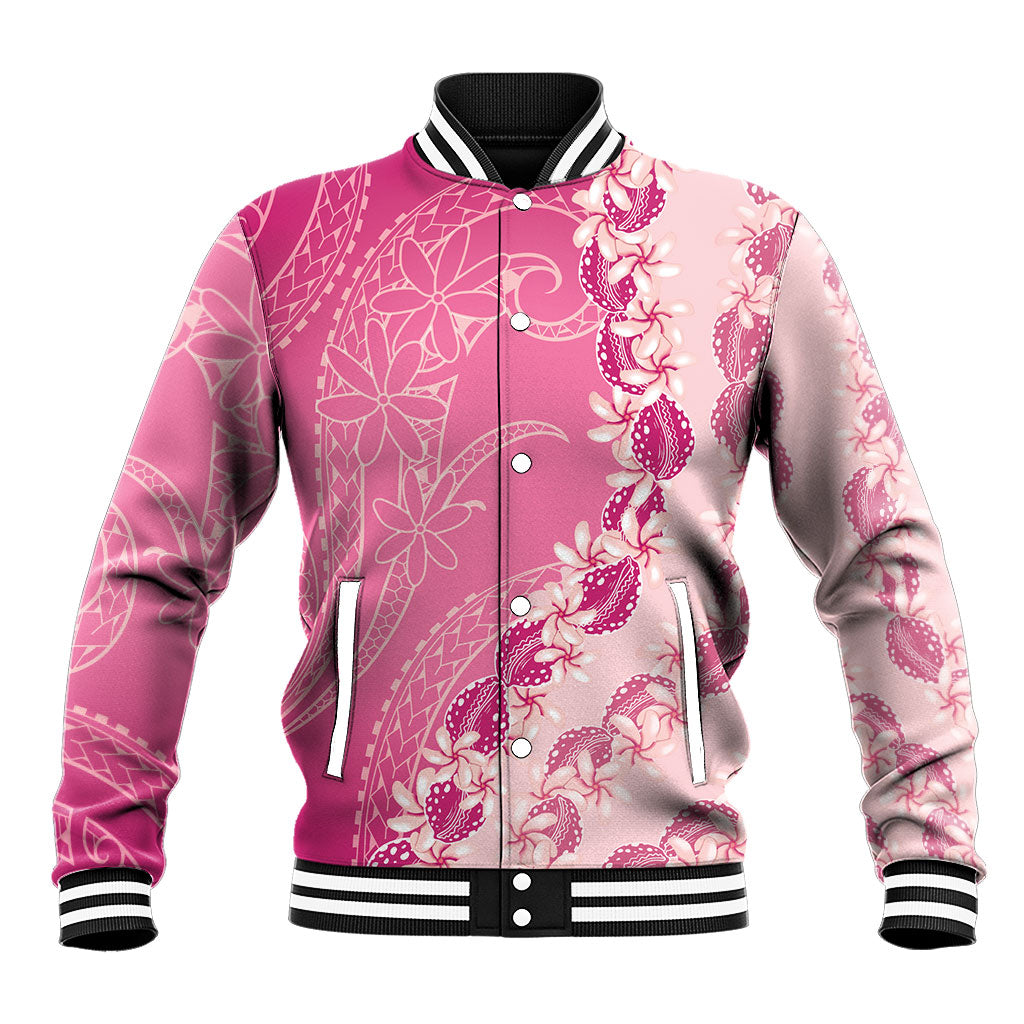 Heiva i Tahiti Baseball Jacket Tahitian Tiare Maori Cowrie Lei Pink LT14 Unisex Pink - Polynesian Pride