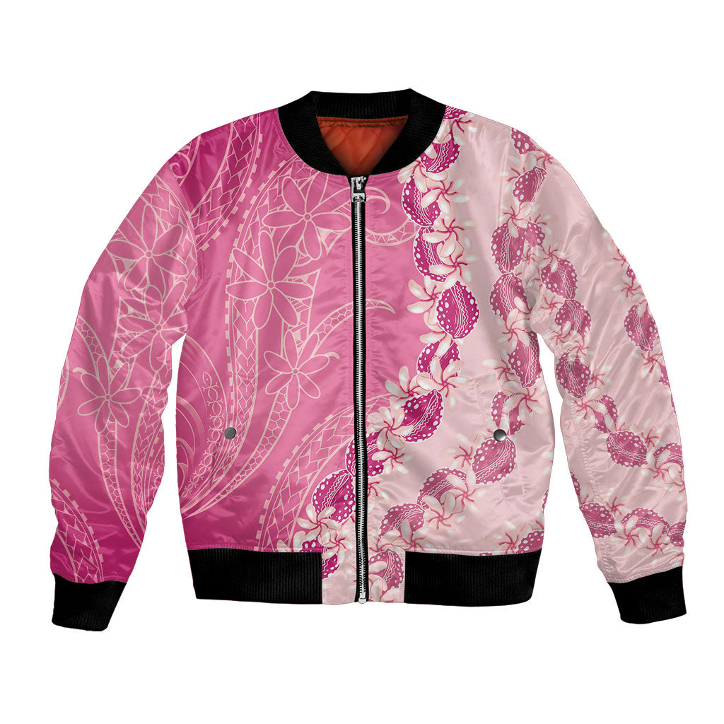 Heiva i Tahiti Bomber Jacket Tahitian Tiare Maori Cowrie Lei Pink