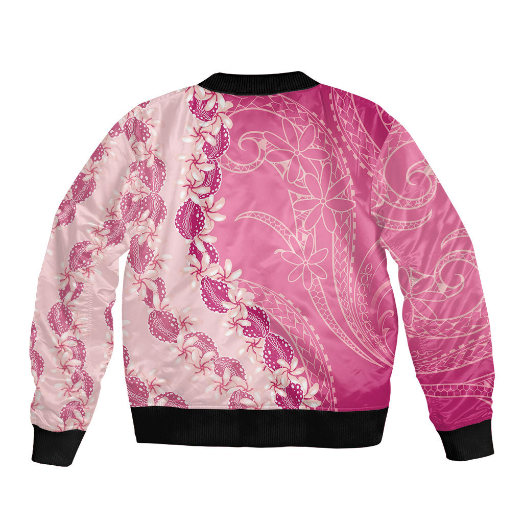 Heiva i Tahiti Bomber Jacket Tahitian Tiare Maori Cowrie Lei Pink