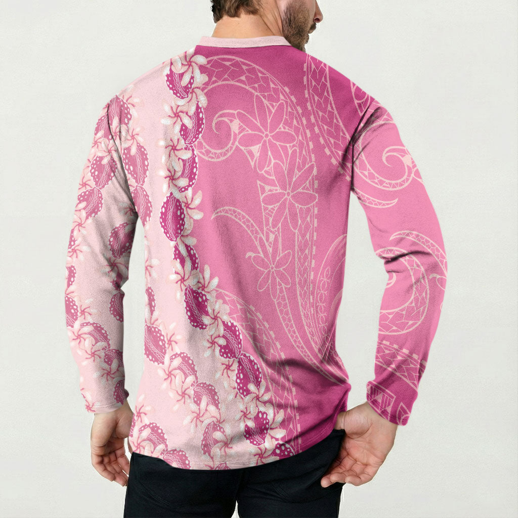 Heiva i Tahiti Button Sweatshirt Tahitian Tiare Maori Cowrie Lei Pink