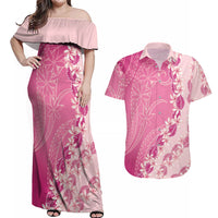 Heiva i Tahiti Couples Matching Off Shoulder Maxi Dress and Hawaiian Shirt Tahitian Tiare Maori Cowrie Lei Pink LT14 Pink - Polynesian Pride