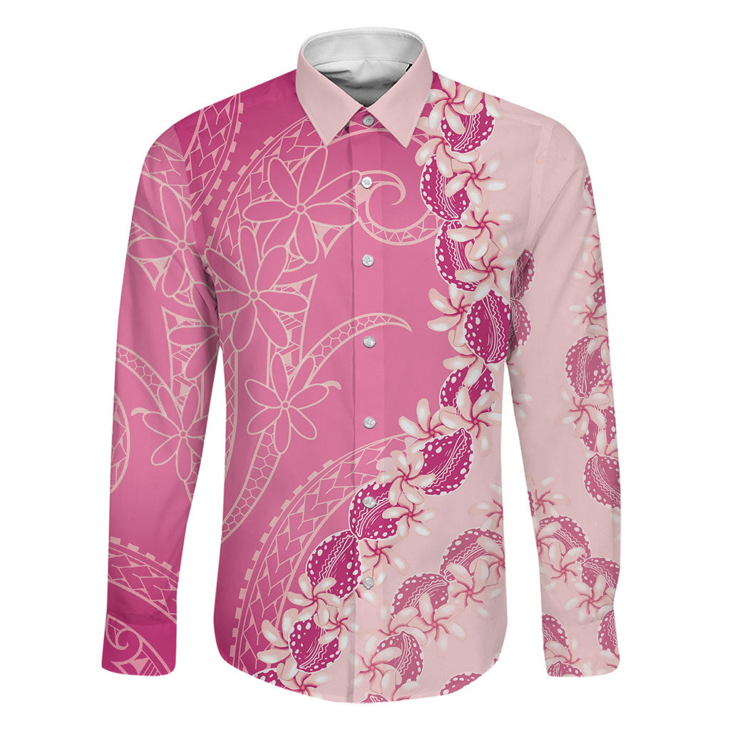 Heiva i Tahiti Family Matching Off The Shoulder Long Sleeve Dress and Hawaiian Shirt Tahitian Tiare Maori Cowrie Lei Pink LT14 Dad's Shirt - Long Sleeve Pink - Polynesian Pride