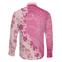 Heiva i Tahiti Family Matching Off The Shoulder Long Sleeve Dress and Hawaiian Shirt Tahitian Tiare Maori Cowrie Lei Pink LT14 - Polynesian Pride