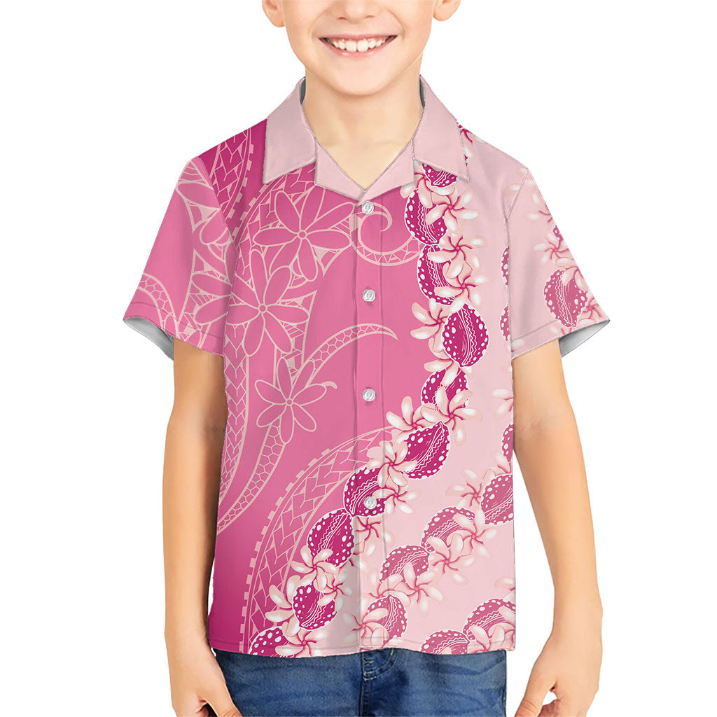 Heiva i Tahiti Family Matching Off Shoulder Maxi Dress and Hawaiian Shirt Tahitian Tiare Maori Cowrie Lei Pink LT14 Son's Shirt Pink - Polynesian Pride