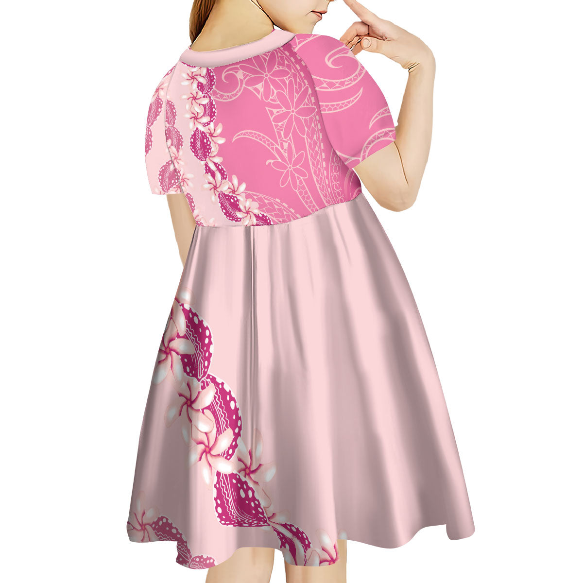 Heiva i Tahiti Kid Short Sleeve Dress Tahitian Tiare Maori Cowrie Lei Pink LT14 - Polynesian Pride