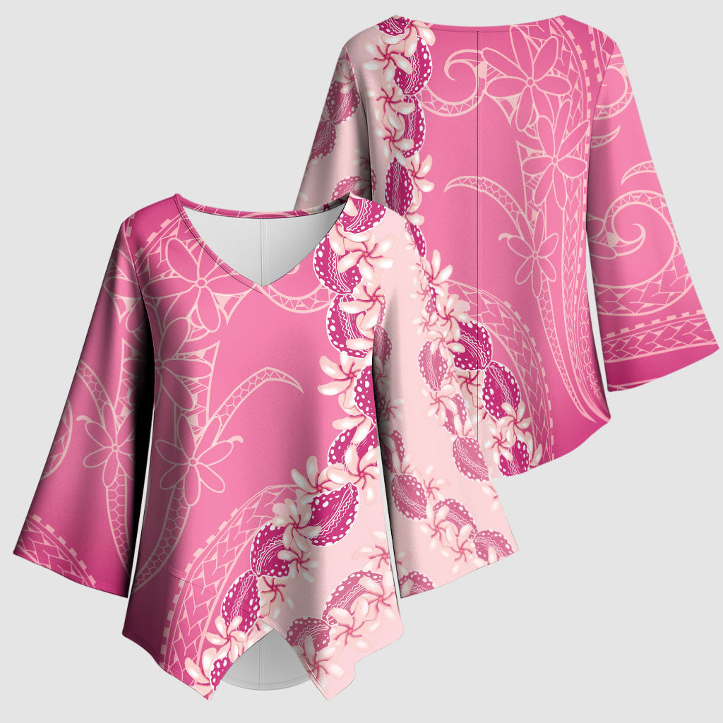 Heiva i Tahiti Kimono Sleeve Blouse Tahitian Tiare Maori Cowrie Lei Pink