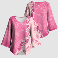 Heiva i Tahiti Kimono Sleeve Blouse Tahitian Tiare Maori Cowrie Lei Pink