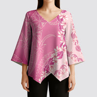 Heiva i Tahiti Kimono Sleeve Blouse Tahitian Tiare Maori Cowrie Lei Pink