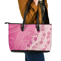 Heiva i Tahiti Leather Tote Bag Tahitian Tiare Maori Cowrie Lei Pink