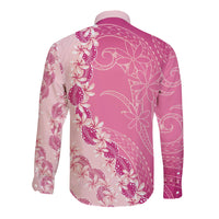 Heiva i Tahiti Long Sleeve Button Shirt Tahitian Tiare Maori Cowrie Lei Pink