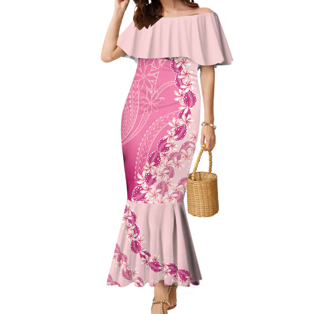 Heiva i Tahiti Mermaid Dress Tahitian Tiare Maori Cowrie Lei Pink LT14 Women Pink - Polynesian Pride