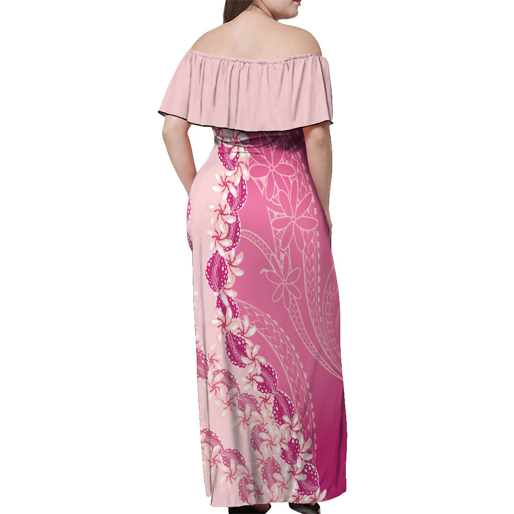 Heiva i Tahiti Off Shoulder Maxi Dress Tahitian Tiare Maori Cowrie Lei Pink