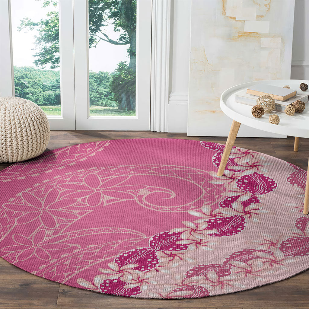 Heiva i Tahiti Round Carpet Tahitian Tiare Maori Cowrie Lei Pink