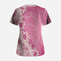 Heiva i Tahiti Scrub Top Tahitian Tiare Maori Cowrie Lei Pink