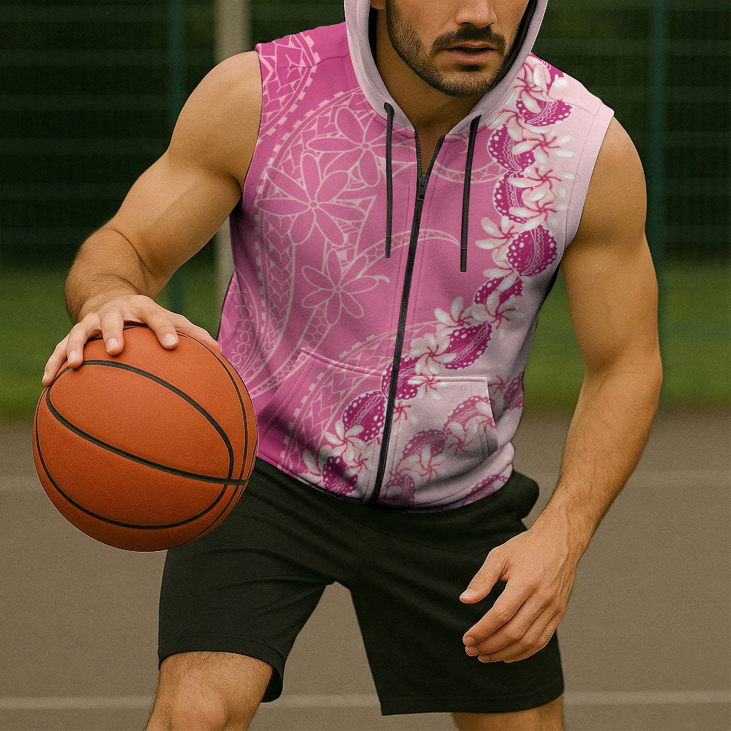 Heiva i Tahiti Sleeveless Zip Hoodie Tahitian Tiare Maori Cowrie Lei Pink LT14 - Polynesian Pride