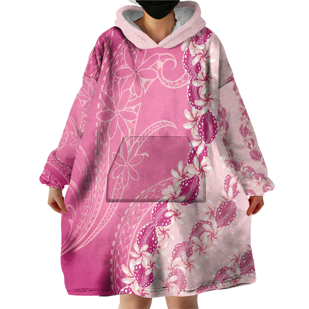 Heiva i Tahiti Wearable Blanket Hoodie Tahitian Tiare Maori Cowrie Lei Pink