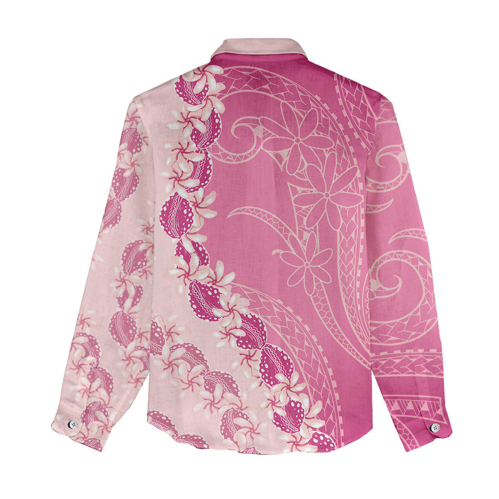 Heiva i Tahiti Women Casual Shirt Tahitian Tiare Maori Cowrie Lei Pink LT14 - Polynesian Pride