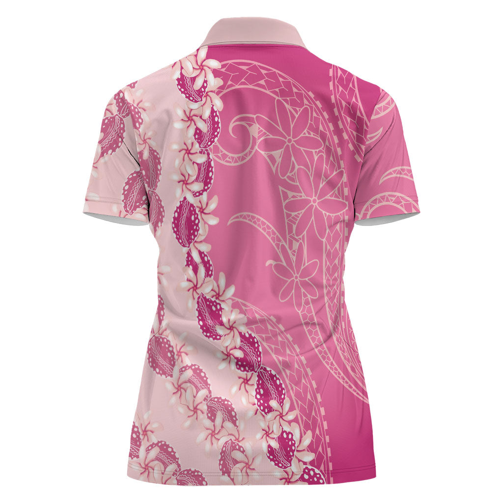 Heiva i Tahiti Women Polo Shirt Tahitian Tiare Maori Cowrie Lei Pink LT14 - Polynesian Pride