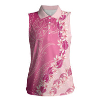 Heiva i Tahiti Women Sleeveless Polo Shirt Tahitian Tiare Maori Cowrie Lei Pink LT14 Female Pink - Polynesian Pride