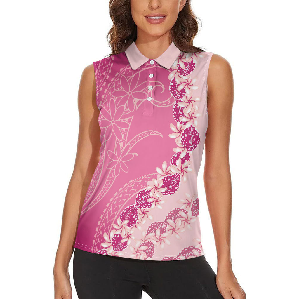 Heiva i Tahiti Women Sleeveless Polo Shirt Tahitian Tiare Maori Cowrie Lei Pink LT14 - Polynesian Pride