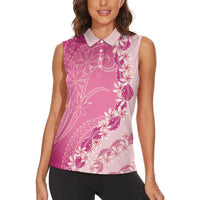 Heiva i Tahiti Women Sleeveless Polo Shirt Tahitian Tiare Maori Cowrie Lei Pink LT14 - Polynesian Pride