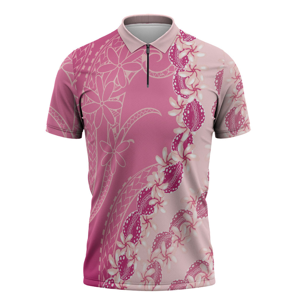 Heiva i Tahiti Zipper Polo Shirt Tahitian Tiare Maori Cowrie Lei Pink LT14 Pink - Polynesian Pride