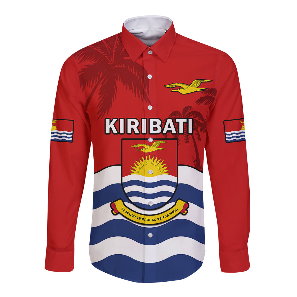 Polynesian Pride Kiribati Independence Day Long Sleeve Button Shirt Happy 44th Anniversary Flag Style LT14 Unisex Red - Polynesian Pride