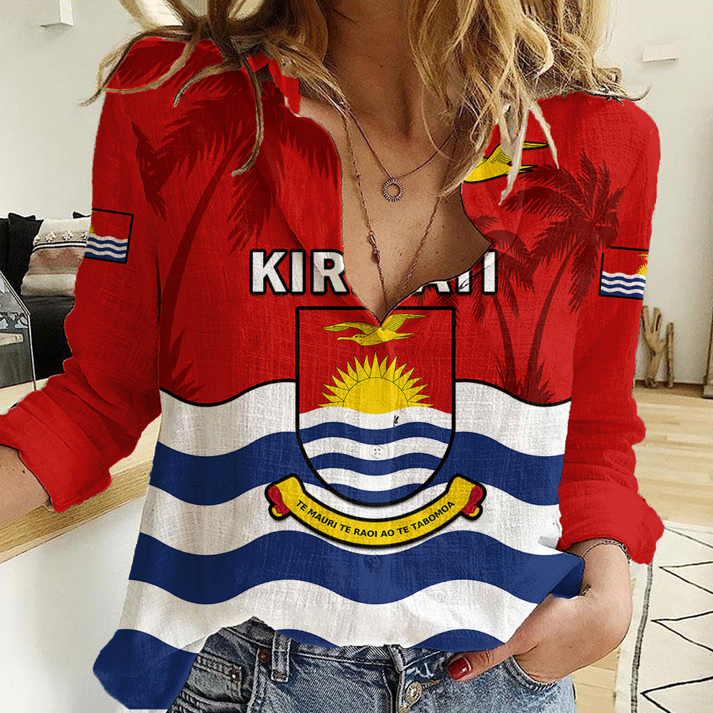 Personalised Kiribati Independence Day Women Casual Shirt Happy 44th Anniversary Flag Style LT14 Female Red - Polynesian Pride