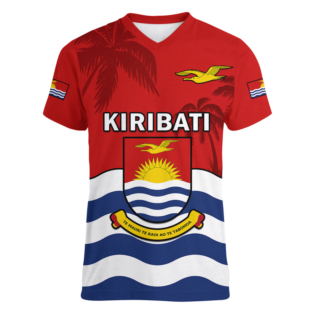 Personalised Kiribati Independence Day Women V Neck T Shirt Happy 44th Anniversary Flag Style LT14 Female Red - Polynesian Pride