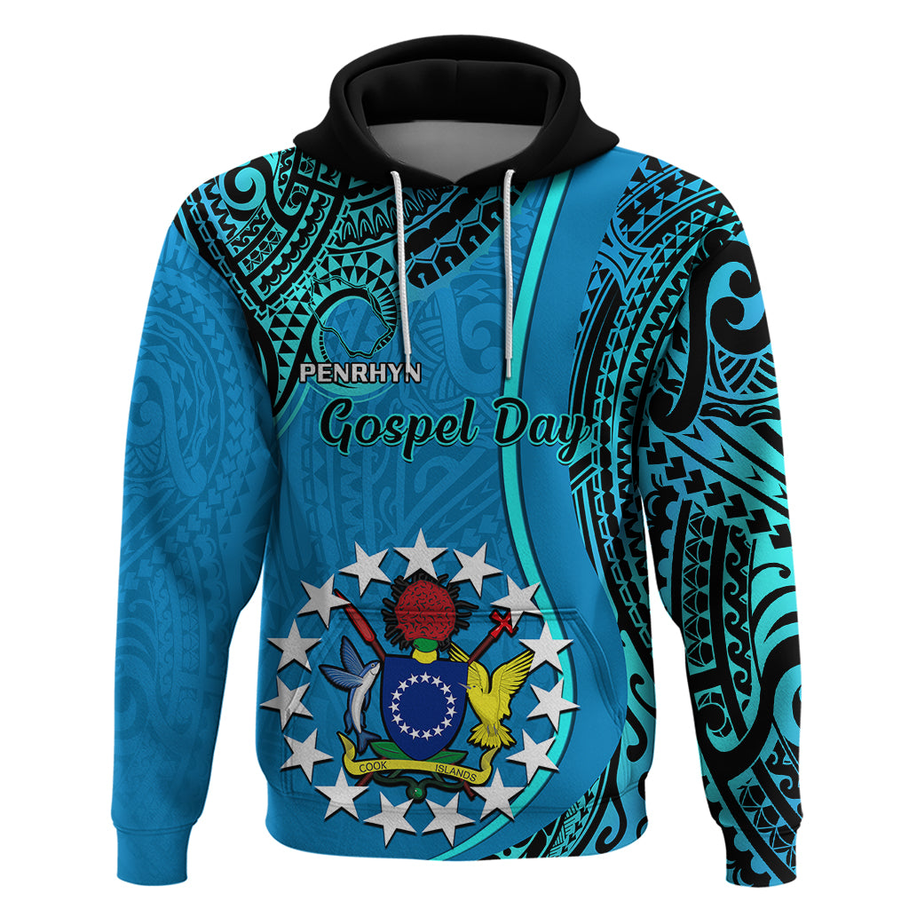 13 March Penrhyn Island Gospel Day Hoodie Cook Islands Tribal Pattern LT14 Pullover Hoodie Blue - Polynesian Pride