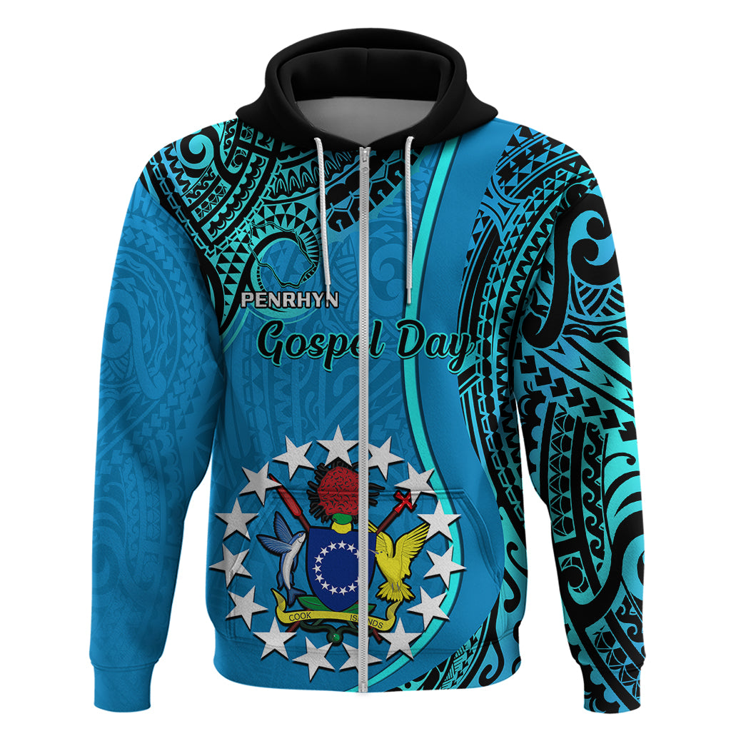 13 March Penrhyn Island Gospel Day Hoodie Cook Islands Tribal Pattern LT14 Zip Hoodie Blue - Polynesian Pride