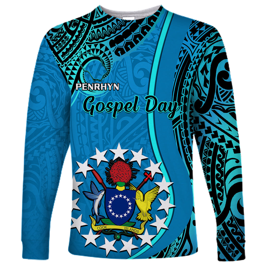 Personalised 13 March Penrhyn Island Gospel Day Long Sleeve Shirt Cook Islands Tribal Pattern LT14 Unisex Blue - Polynesian Pride