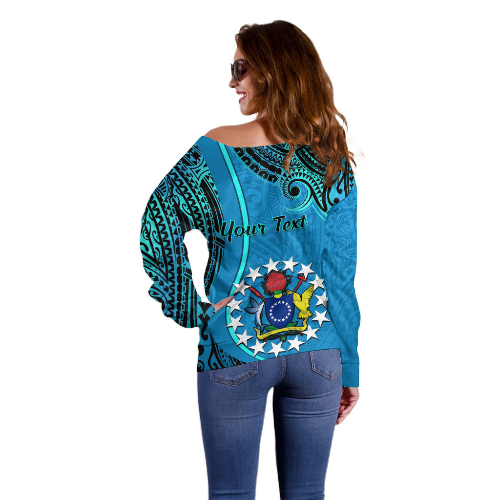 Personalised 13 March Penrhyn Island Gospel Day Off Shoulder Sweater Cook Islands Tribal Pattern LT14 - Polynesian Pride
