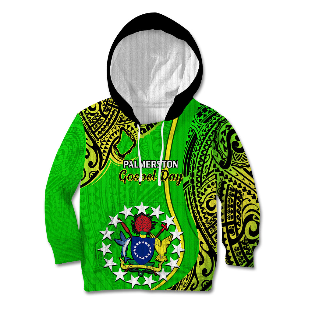 25 May Palmerston Island Gospel Day Kid Hoodie Cook Islands Tribal Pattern LT14 Green - Polynesian Pride