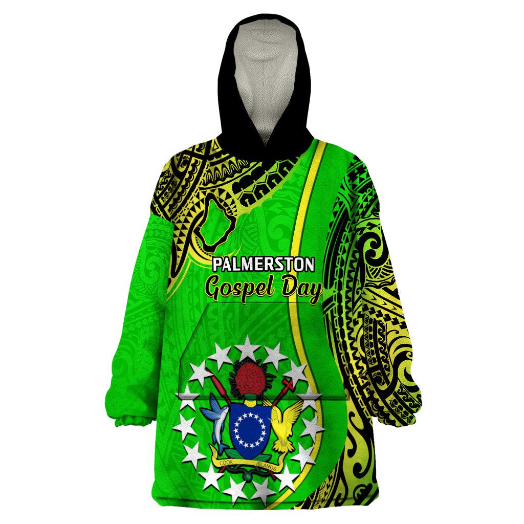 25 May Palmerston Island Gospel Day Wearable Blanket Hoodie Cook Islands Tribal Pattern LT14 One Size Green - Polynesian Pride