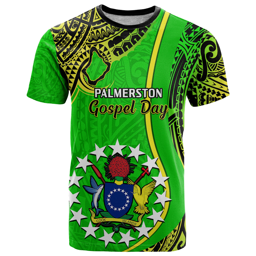 Custom 25 May Palmerston Island Gospel Day T Shirt Cook Islands Tribal Pattern LT14 Green - Polynesian Pride