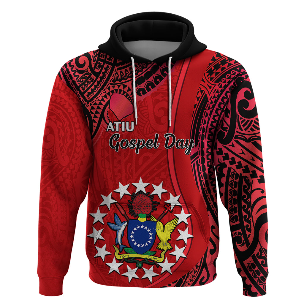 Custom 20 July Atiu Island Gospel Day Hoodie Cook Islands Tribal Pattern LT14 Pullover Hoodie Red - Polynesian Pride