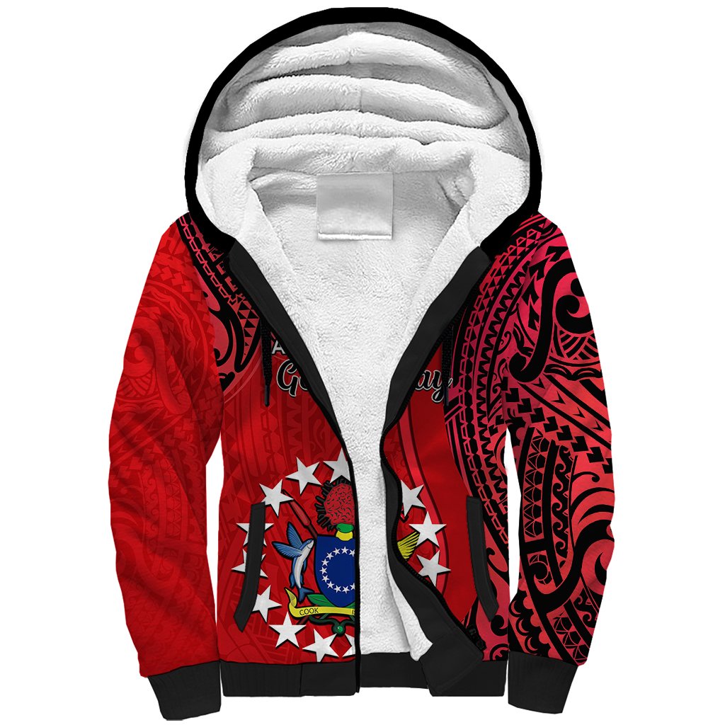 Personalised 20 July Atiu Island Gospel Day Sherpa Hoodie Cook Islands Tribal Pattern LT14 Unisex Red - Polynesian Pride