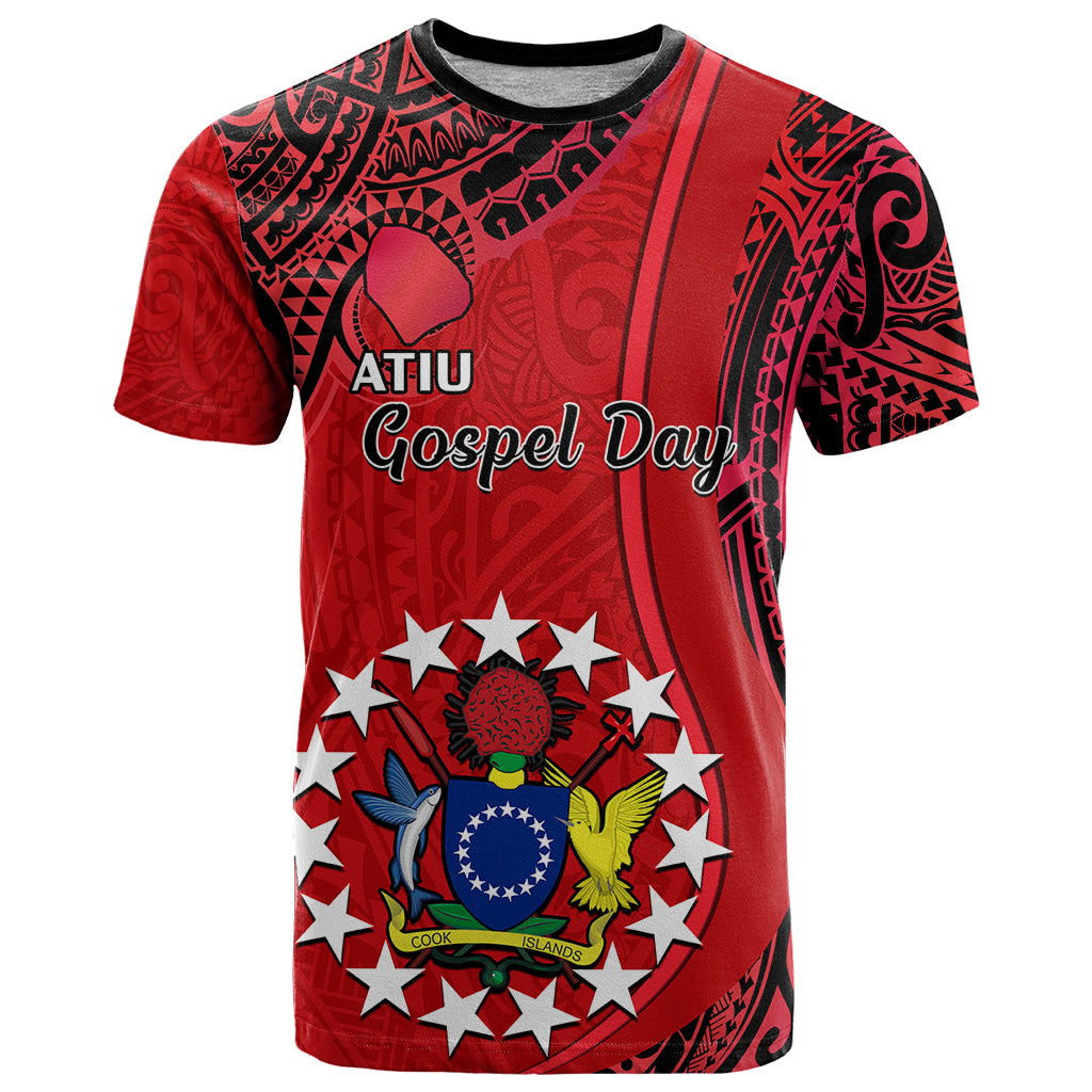 Custom 20 July Atiu Island Gospel Day T Shirt Cook Islands Tribal Pattern LT14 Red - Polynesian Pride