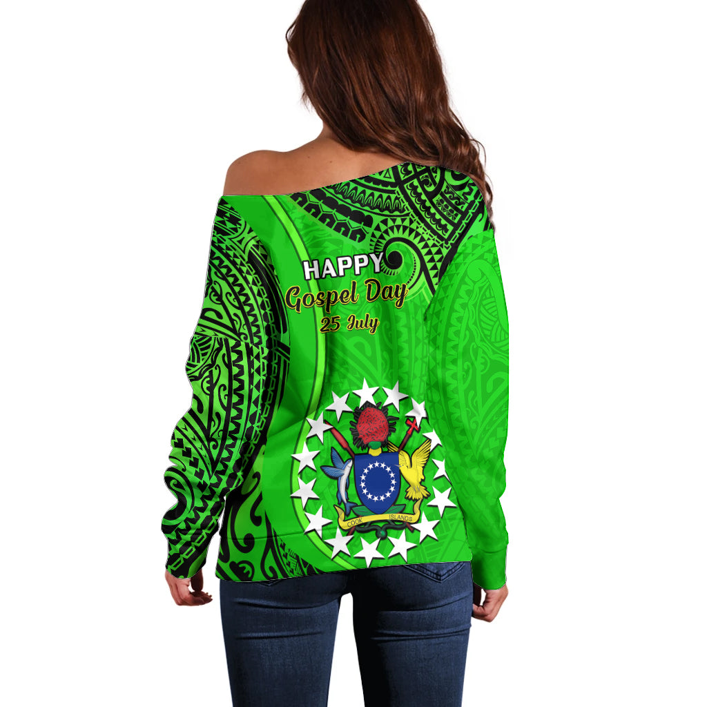 25 July Rarotonga Island Gospel Day Off Shoulder Sweater Cook Islands Tribal Pattern LT14 - Polynesian Pride