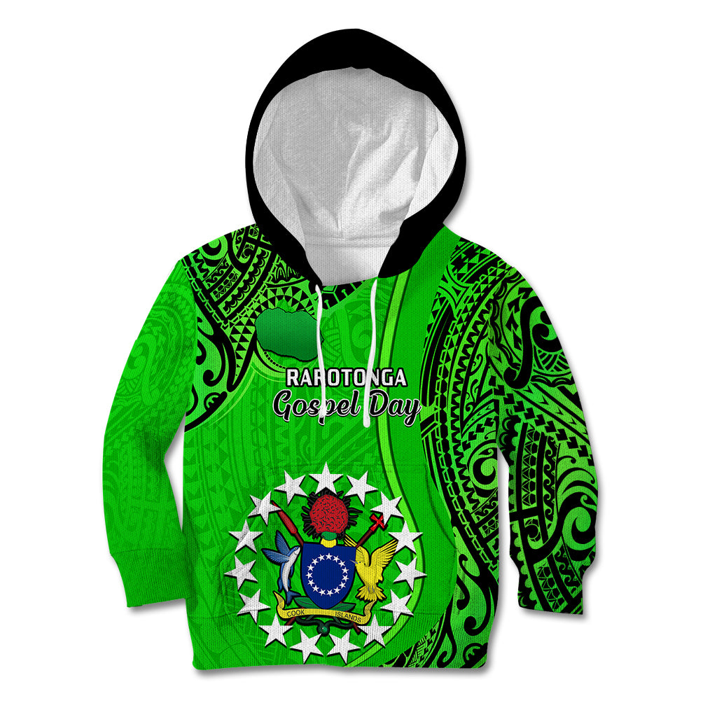 Personalised 25 July Rarotonga Island Gospel Day Kid Hoodie Cook Islands Tribal Pattern LT14 Hoodie Green - Polynesian Pride