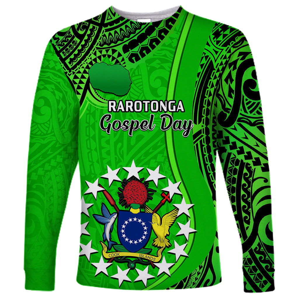 Personalised 25 July Rarotonga Island Gospel Day Long Sleeve Shirt Cook Islands Tribal Pattern LT14 Unisex Green - Polynesian Pride