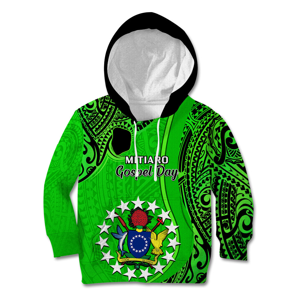 21 July Mitiaro Island Gospel Day Kid Hoodie Cook Islands Tribal Pattern LT14 Green - Polynesian Pride