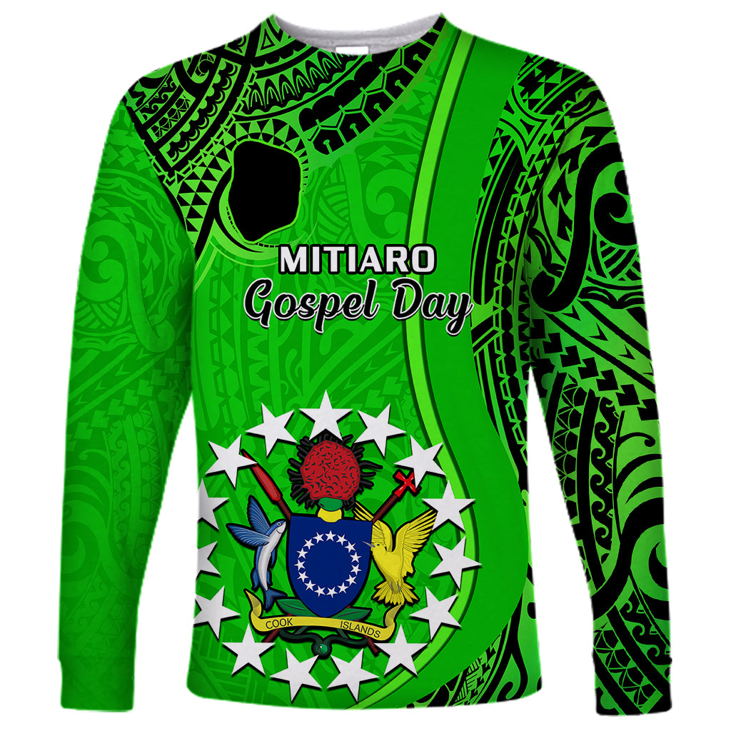 21 July Mitiaro Island Gospel Day Long Sleeve Shirt Cook Islands Tribal Pattern LT14 Unisex Green - Polynesian Pride