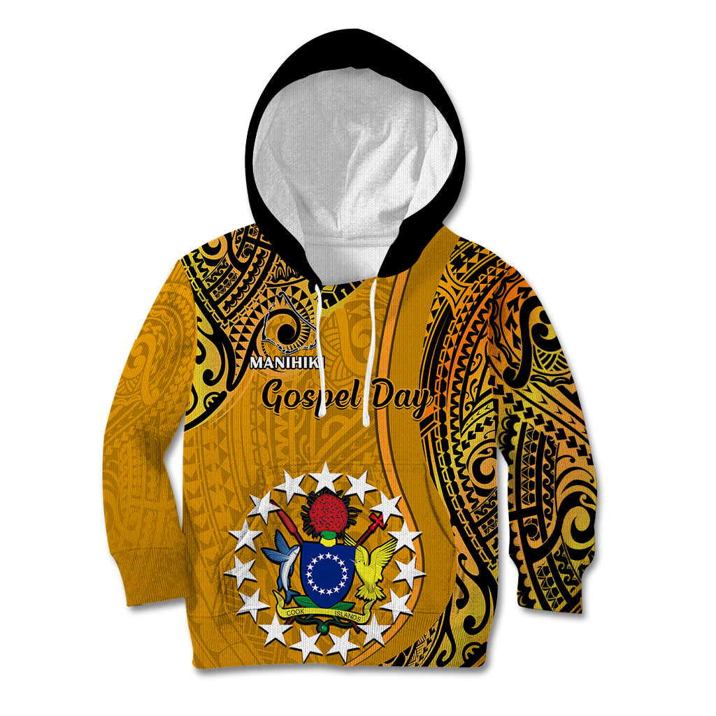 8 August Manihiki Island Gospel Day Kid Hoodie Cook Islands Tribal Pattern LT14 Gold - Polynesian Pride