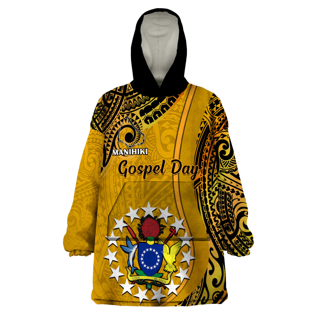 8 August Manihiki Island Gospel Day Wearable Blanket Hoodie Cook Islands Tribal Pattern LT14 One Size Gold - Polynesian Pride