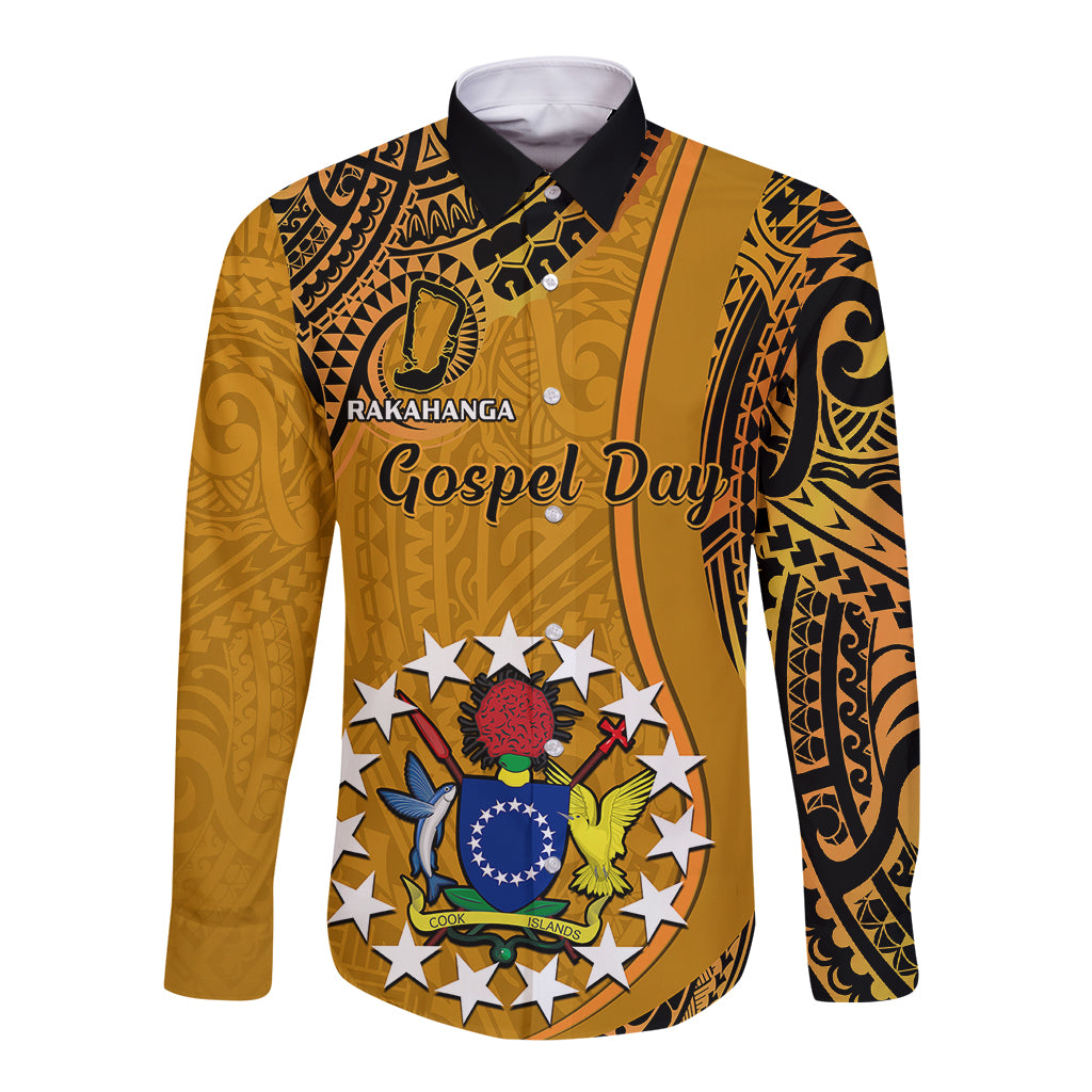 15 August Rakahanga Island Gospel Day Long Sleeve Button Shirt Cook Islands Tribal Pattern LT14 Unisex Orange - Polynesian Pride